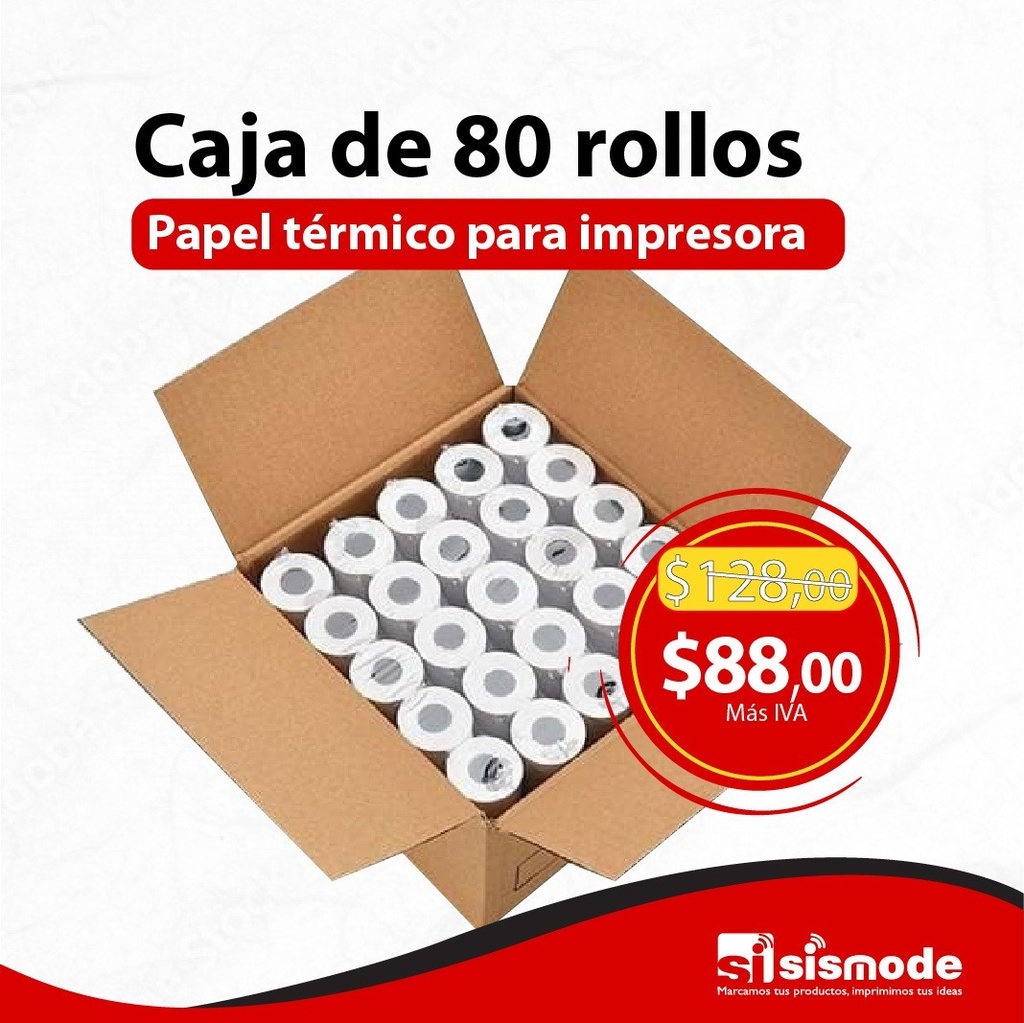 Papel térmico para impresora (79mmx60m) Caja 80 unidades
